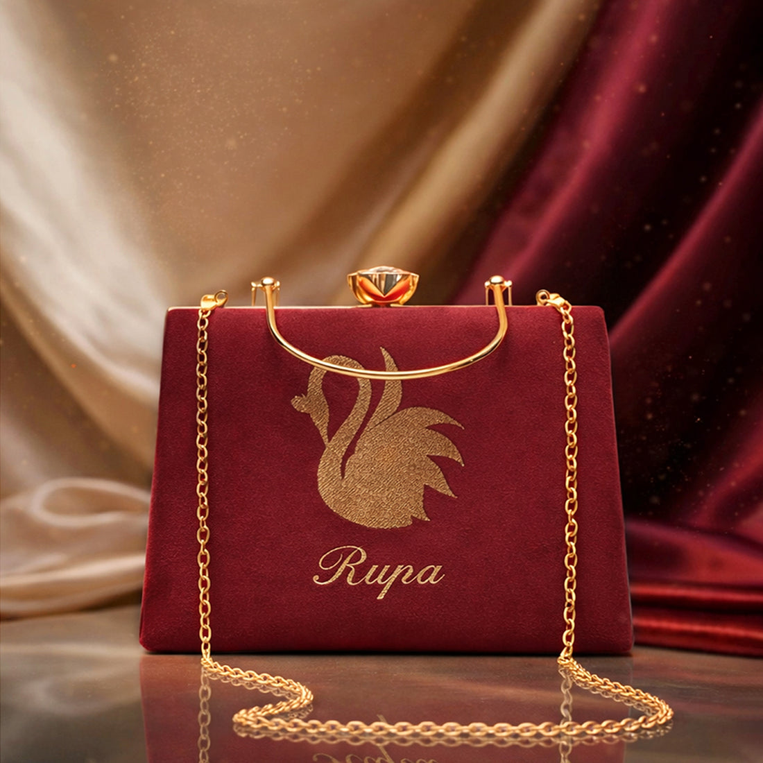 Artklim Swan Embroidery Name Customized Clutch
