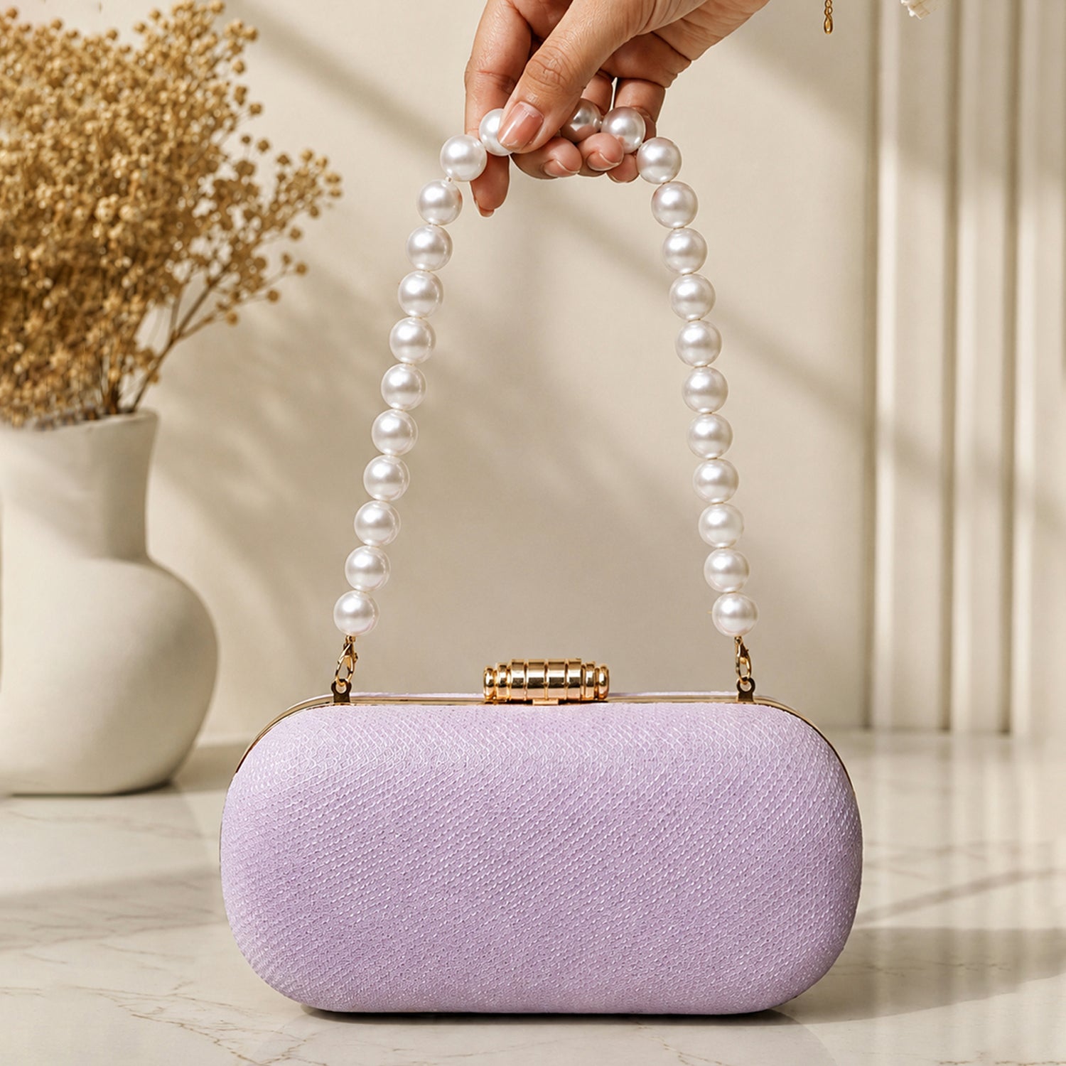 Artklim Lavender Textured Elegant Evening Embroidery Clutch