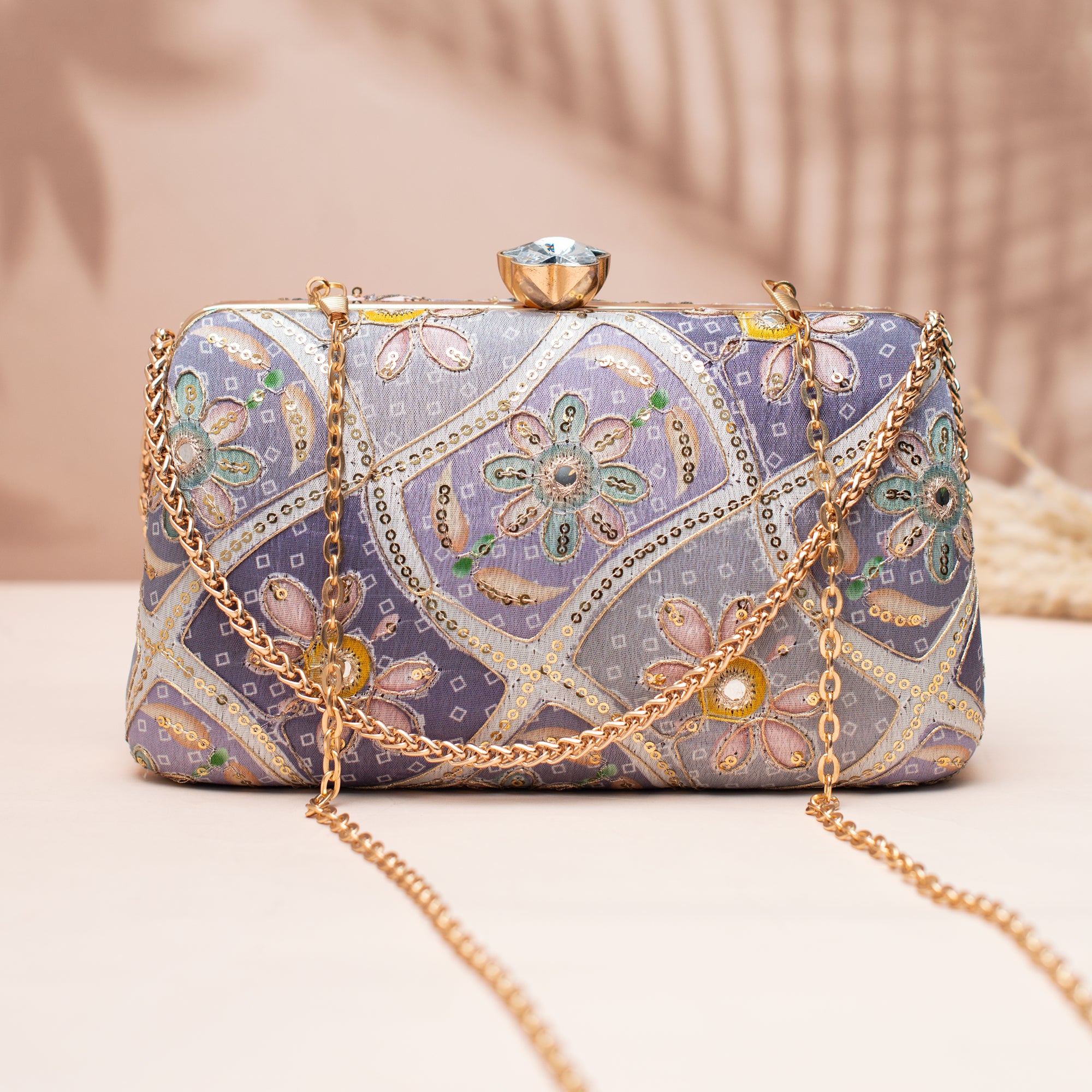 Artklim Lavender Silver Embroidered Clutch