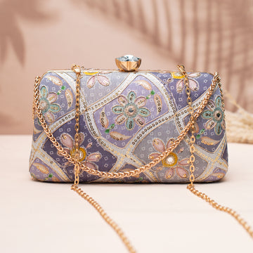 Artklim Lavender Silver Embroidered Clutch