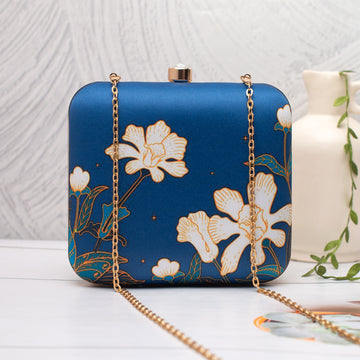 Artklim Blue with White Floral Outline Portrait Clutch