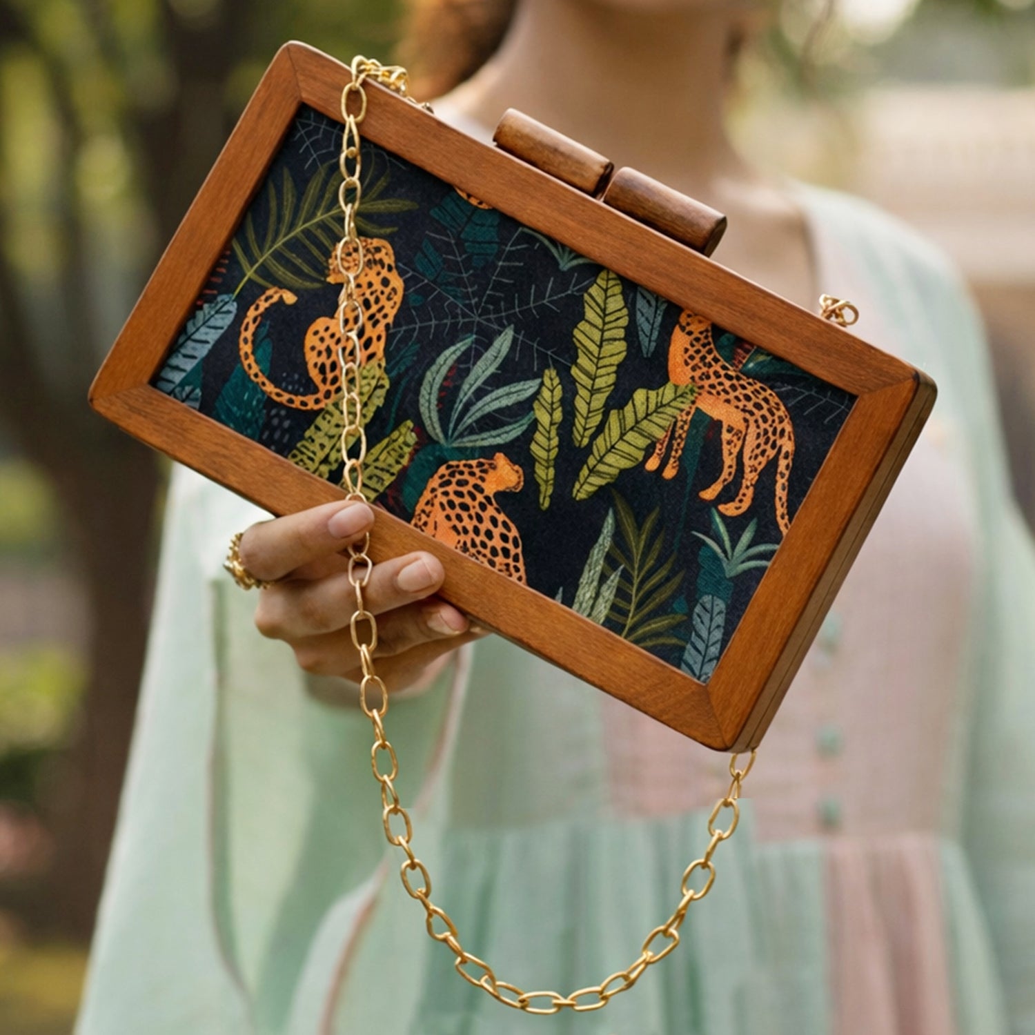 Artklim Leopard Print Wooden Clutch