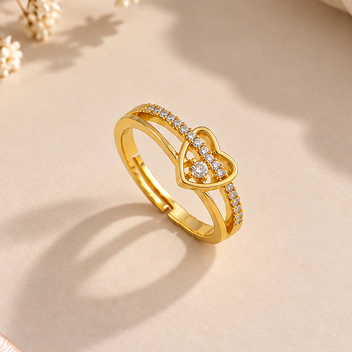Artklim Heart Crystal Gold-Tone Anti-Tarnish Ring