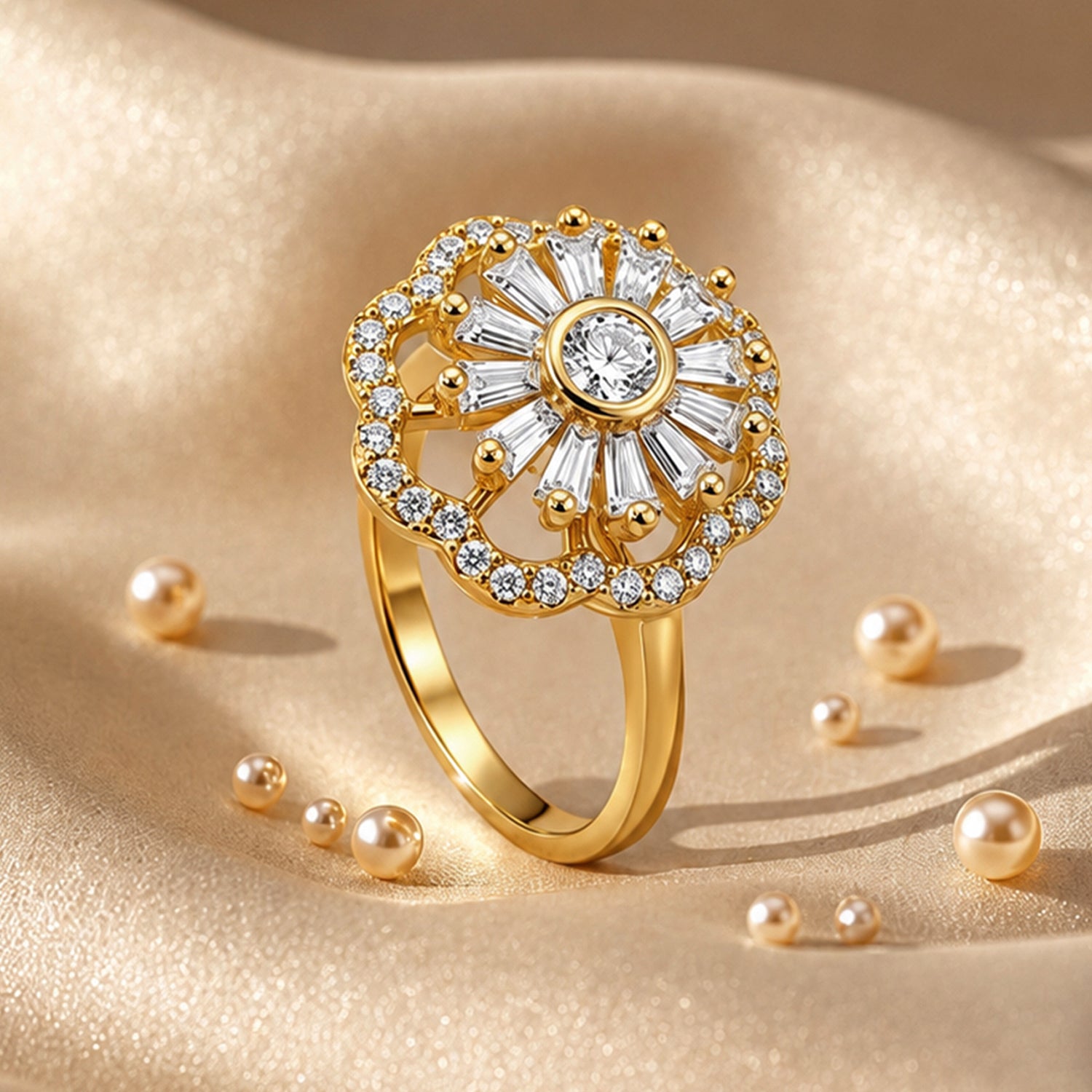 Artklim Gold Revolving Daisy Halo Adjustable Anti-Tarnish Copper Ring