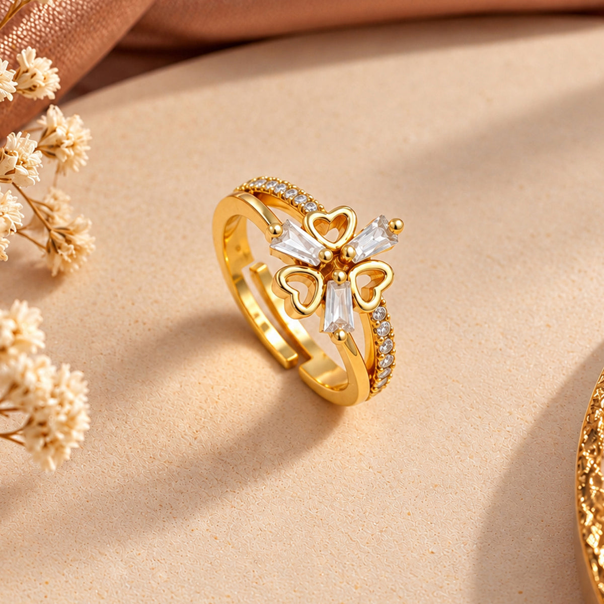 Artklim Sparkling Heart Crystal Gold-Tone Anti-Tarnish Ring