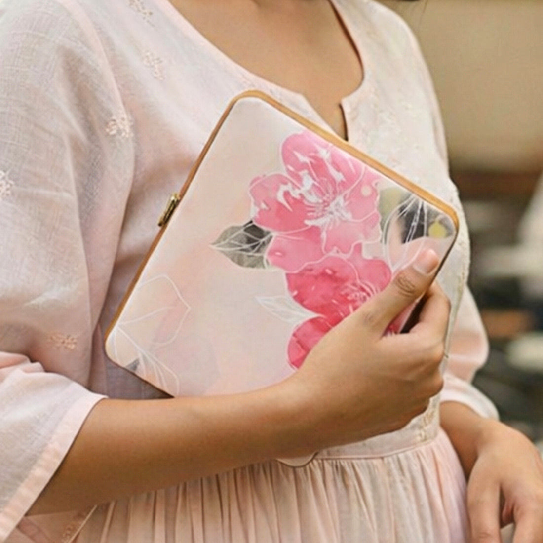Pink Floral MDF Clutch