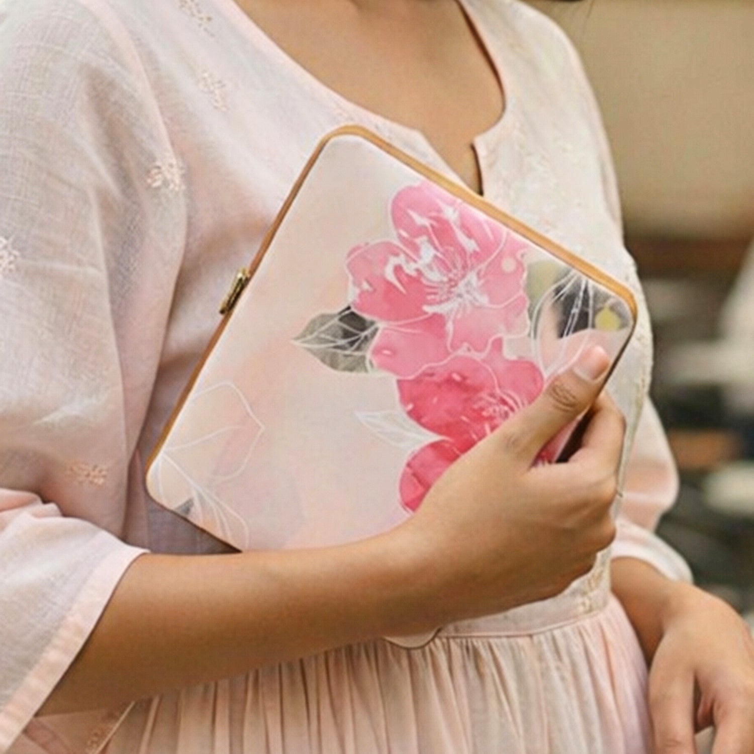Pink Floral MDF Clutch