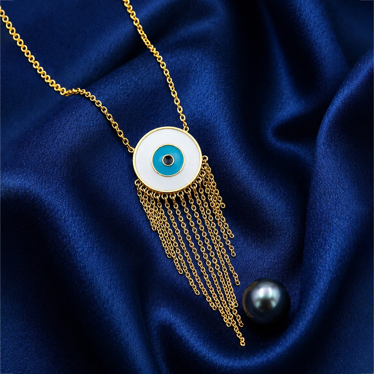 Artklim Blue Evil Eye Round Pendant Gold Chain Anti-Tarnish Necklace