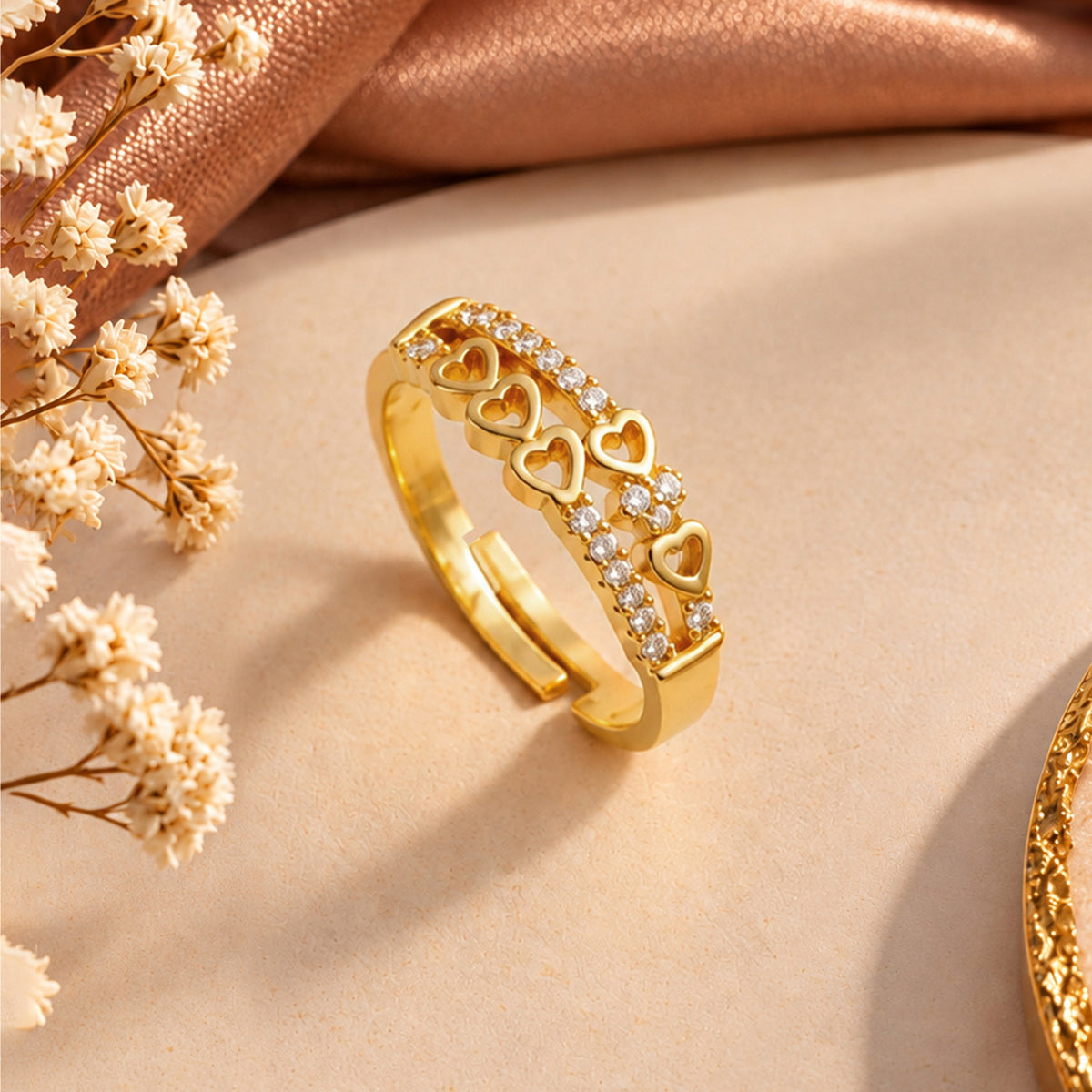 Artklim Sweet Heart Charm Gold-Tone Anti-Tarnish Ring