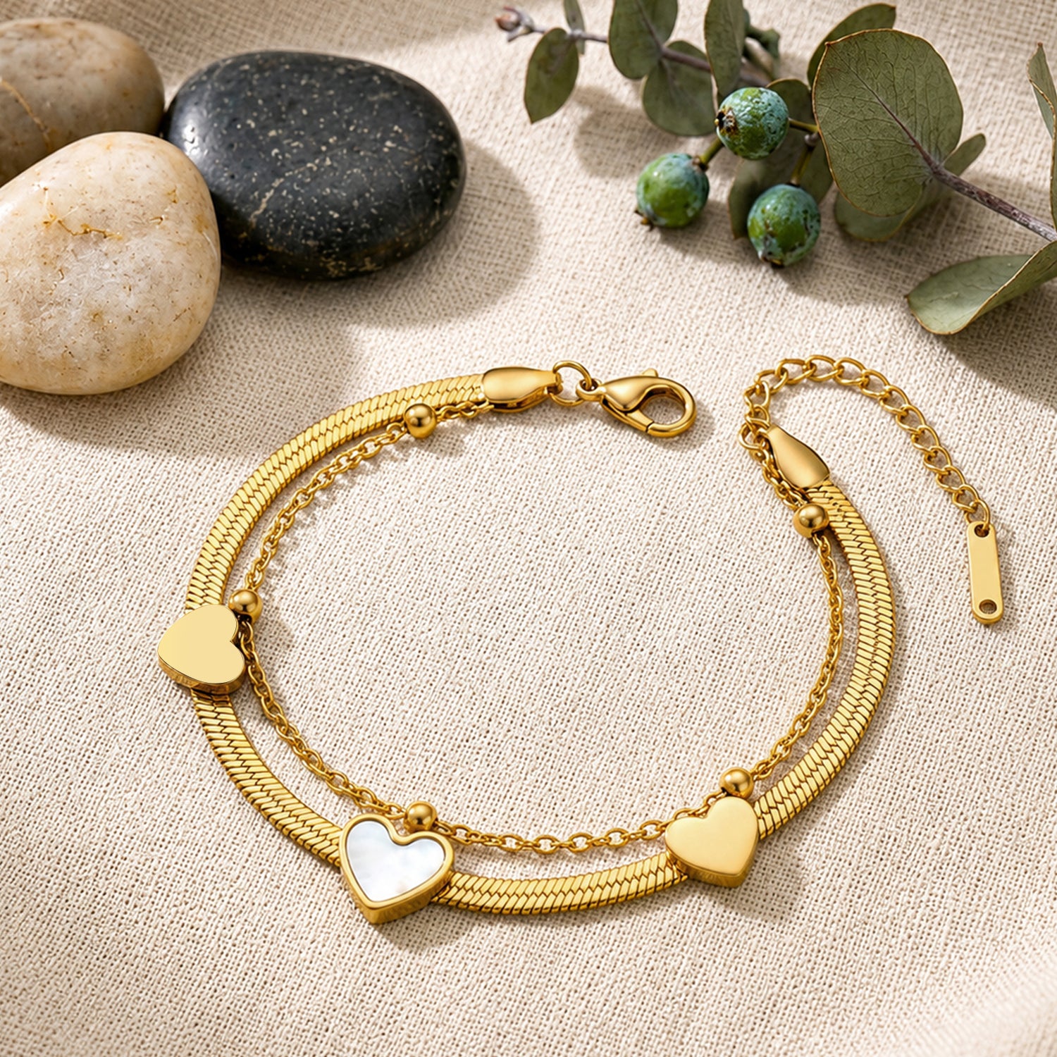 Artklim Dual Heart Layered Gold Chain Anti-Tarnish Bracelet
