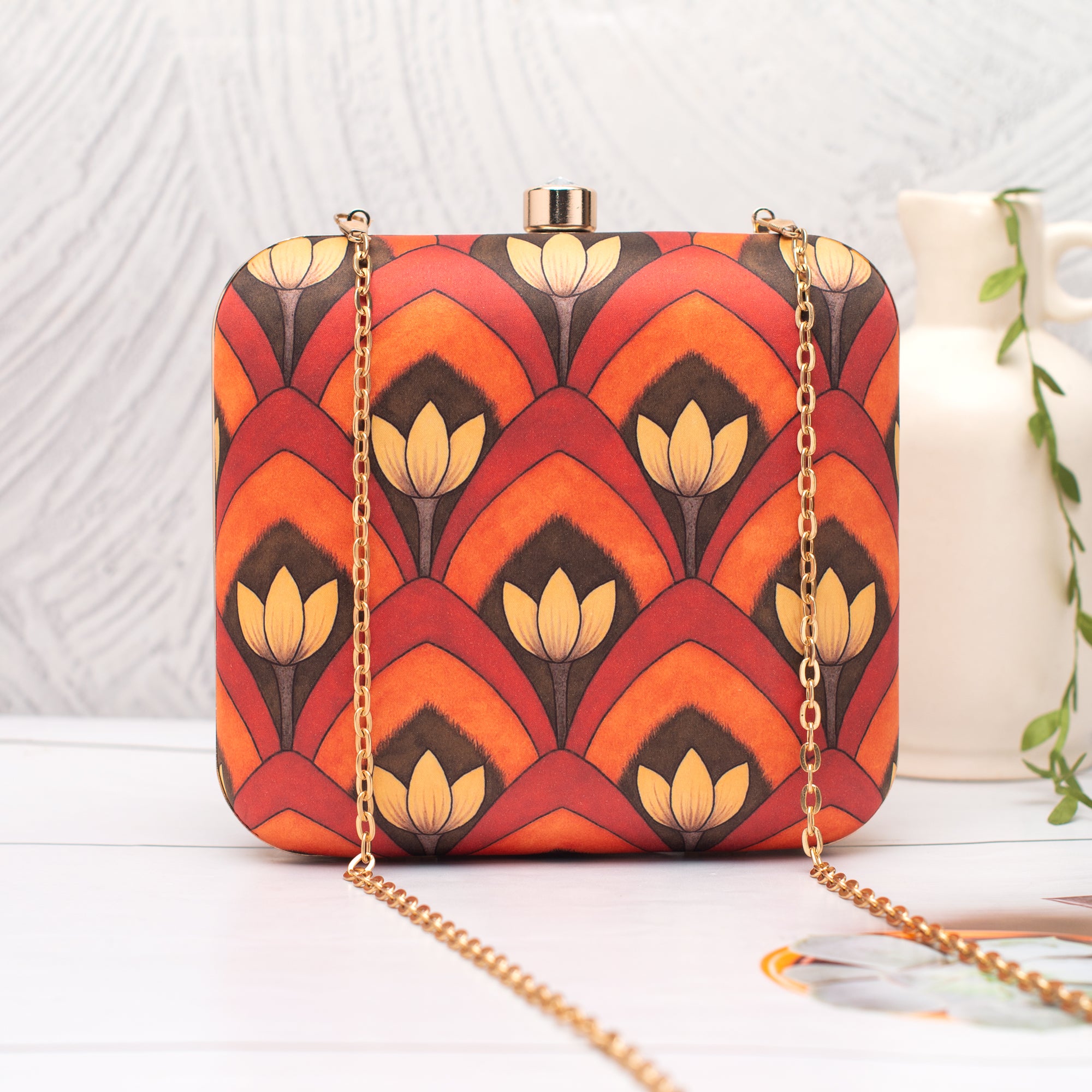 Artklim Orange–Brown Art Portrait  Clutch