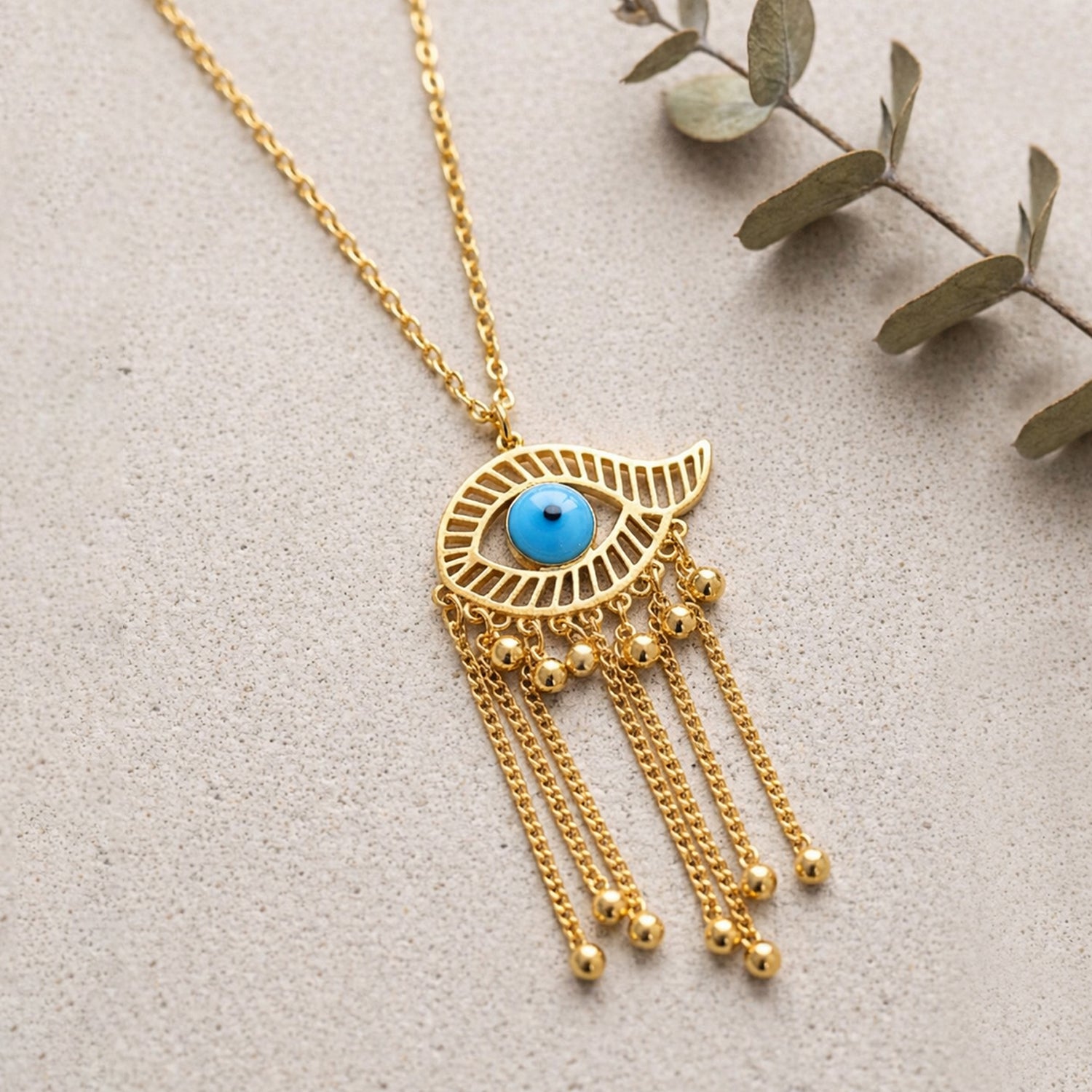 Artklim Boho Evil Eye Tassel Anti-Tarnish Necklace