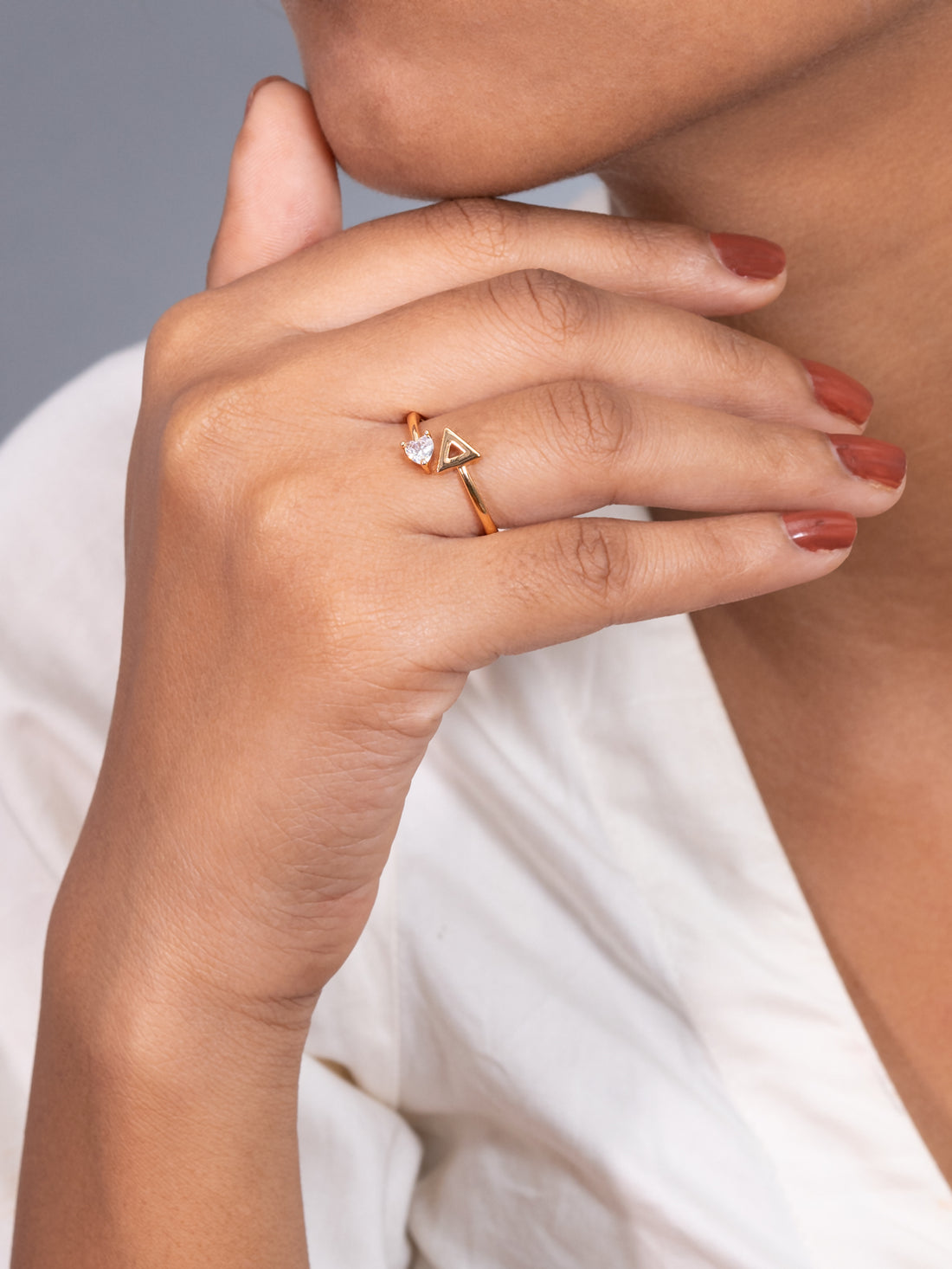 Artklim Gold-Plated Triangle and Teardrop Crystal  Anti Tarnish Ring