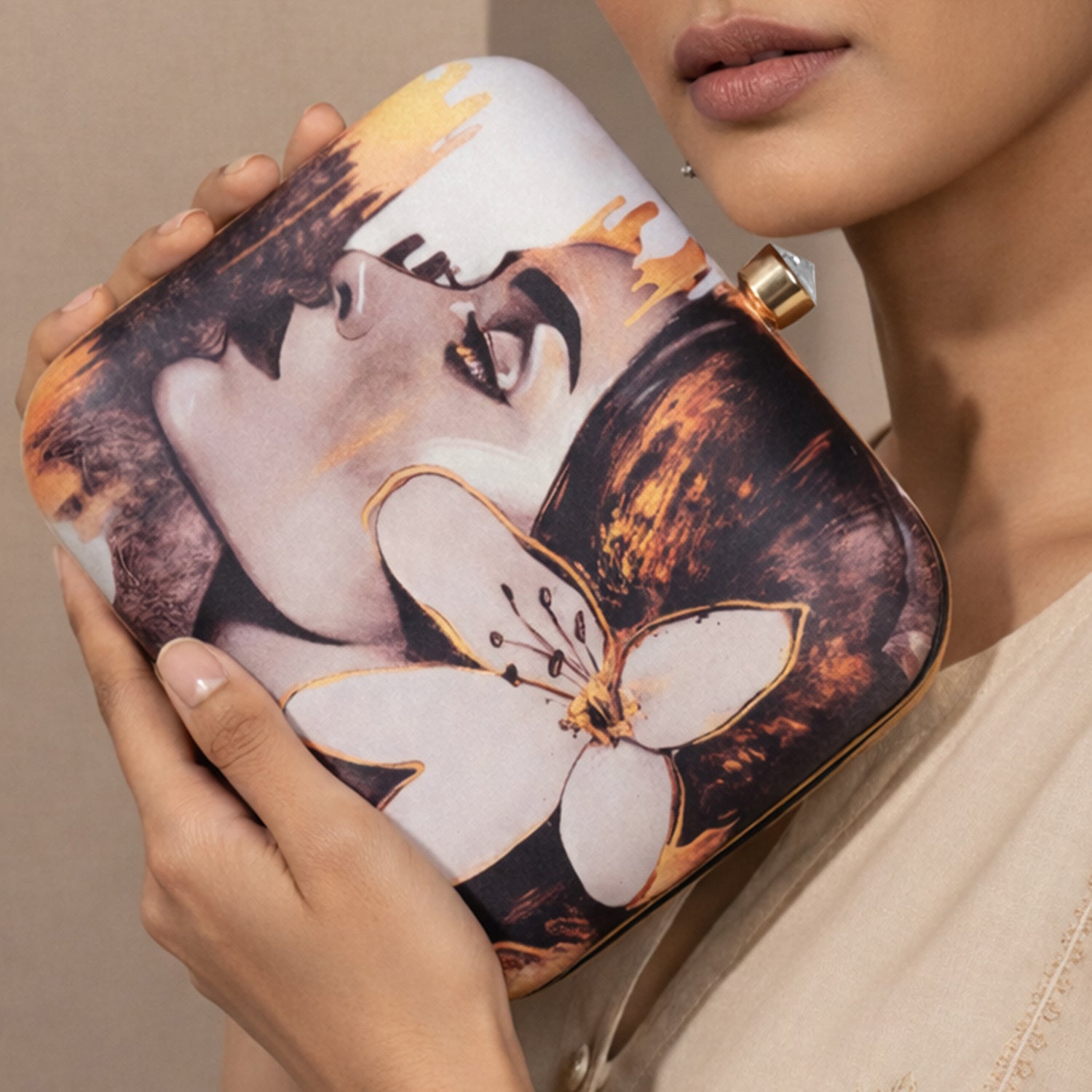 Artklim Beautiful Woman Portrait Printed Clutch