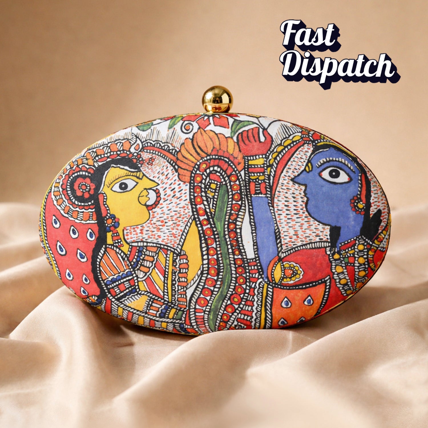 Artklim Madhubani Print Oval clutch