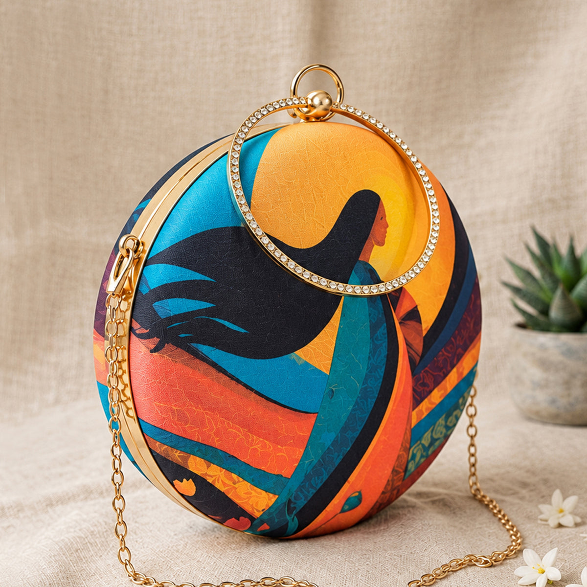 Artklim Colorful Woman Abstract Artistic Round Printed Clutch