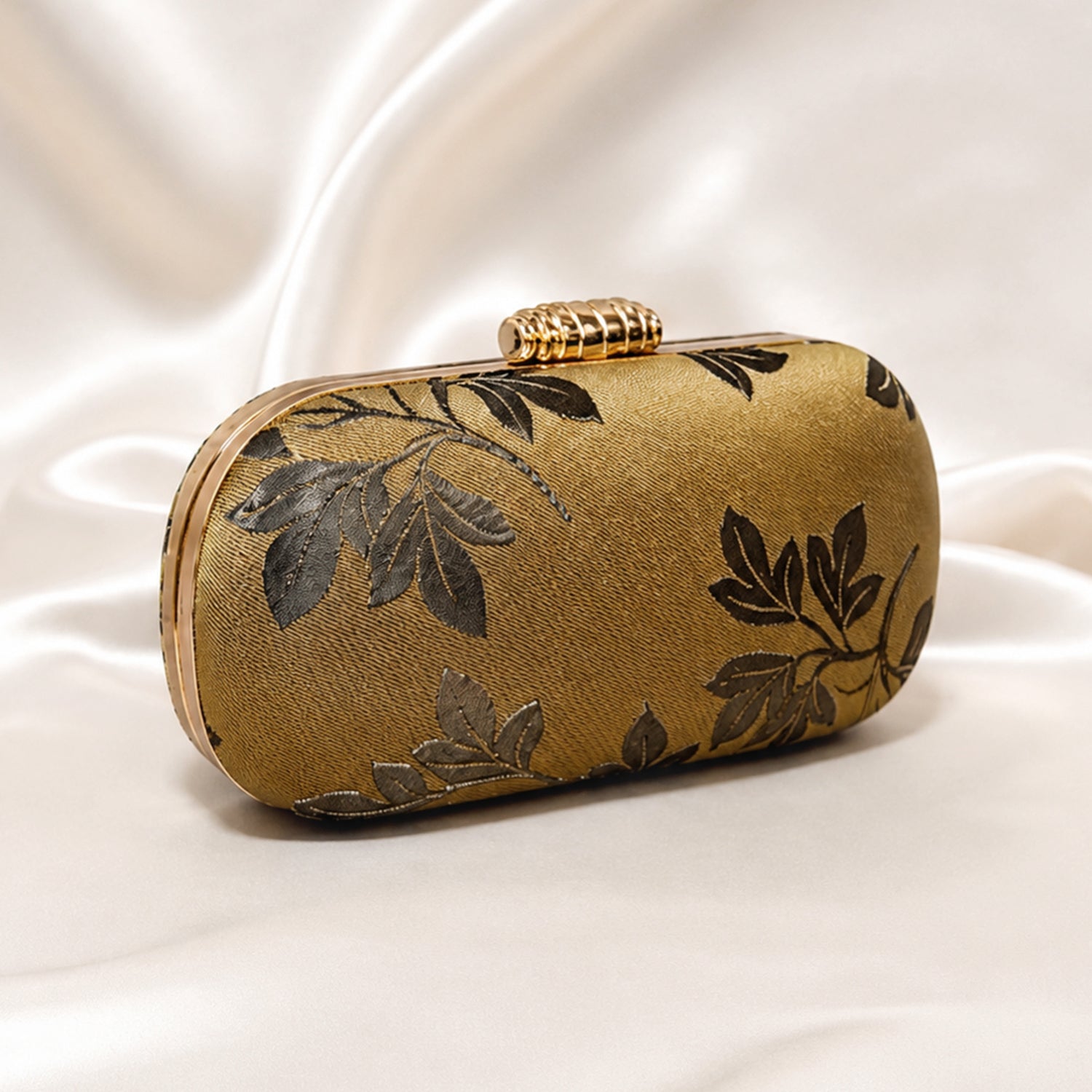 Artklim Golden Floral Embroidered Clutch