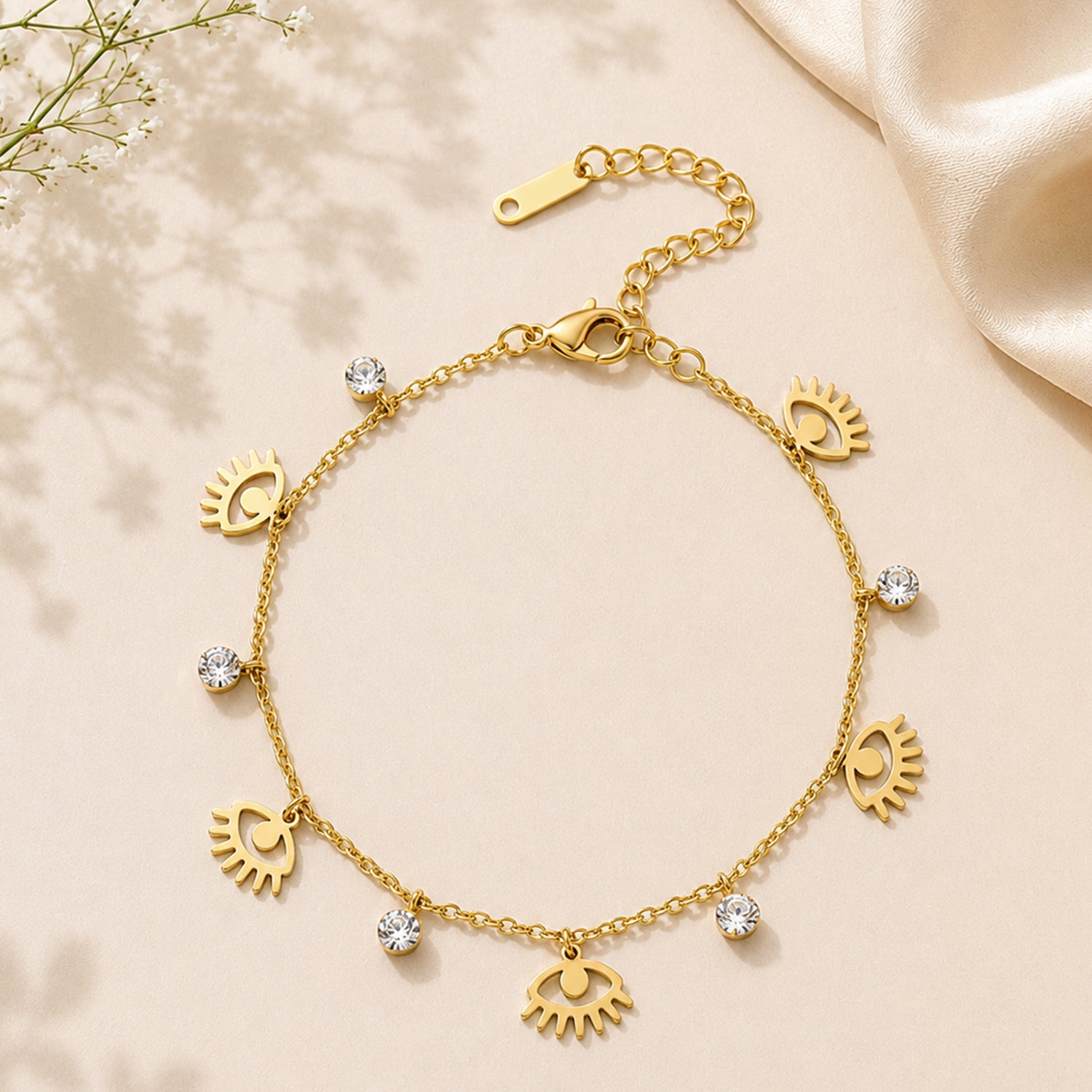Artklim Evil Eye Crystal Dangle Gold Anti-Tarnish Bracelet
