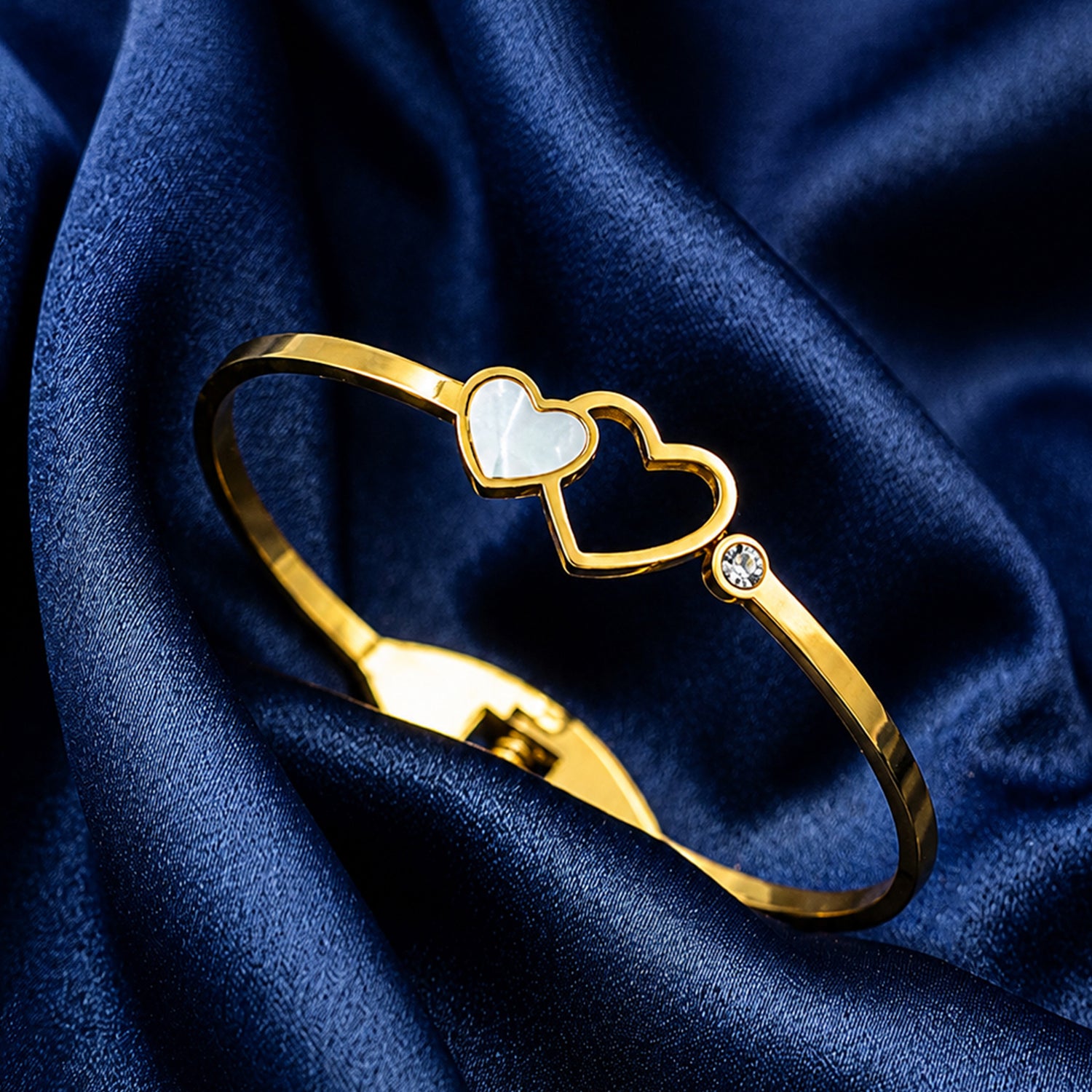 Artklim Twin Heart Crystal Love Anti-Tarnish Bangle Bracelet