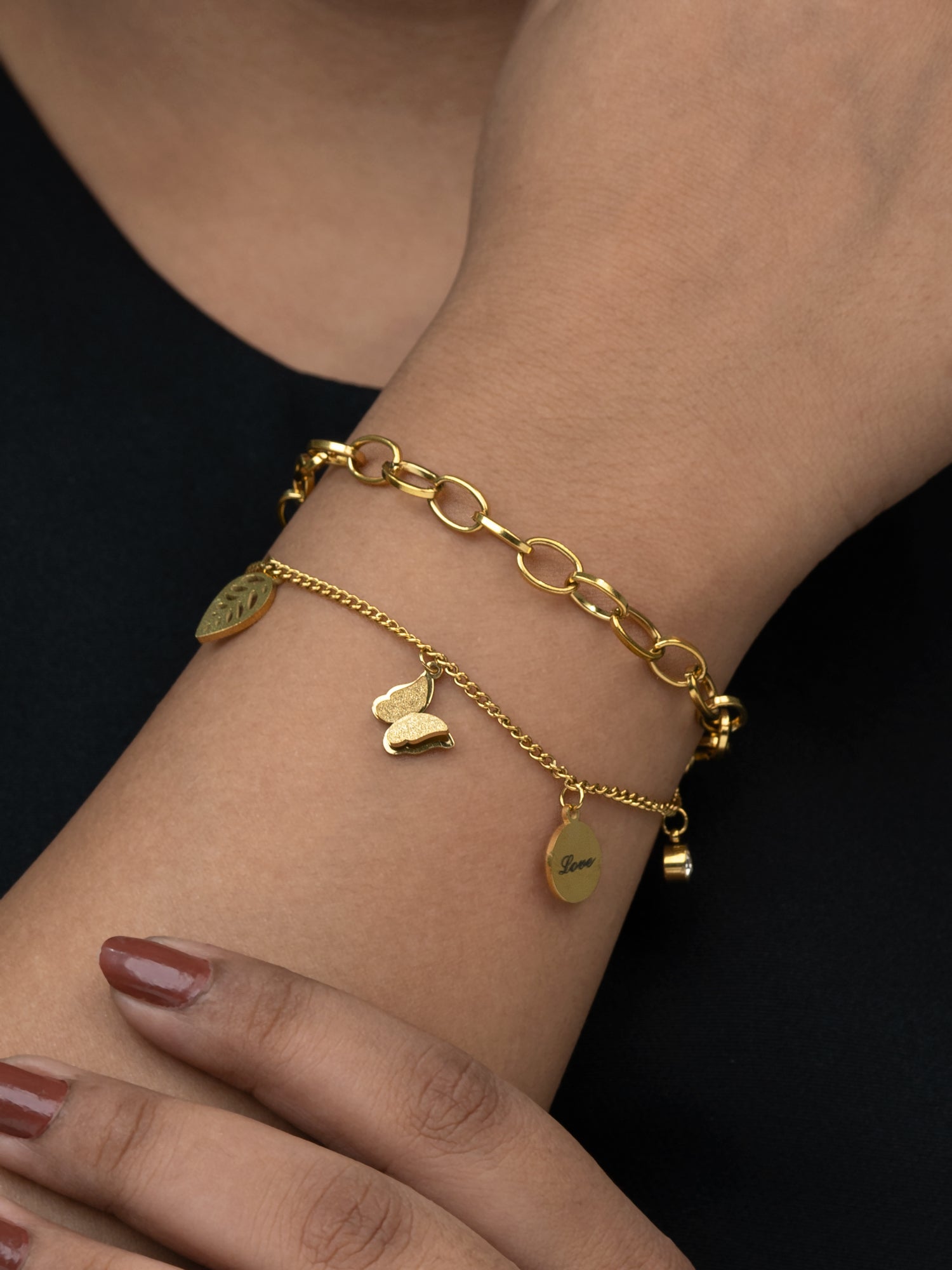 Artklim Gold Plated Anti Tarnish Golden Butterfly Charm Bracelet