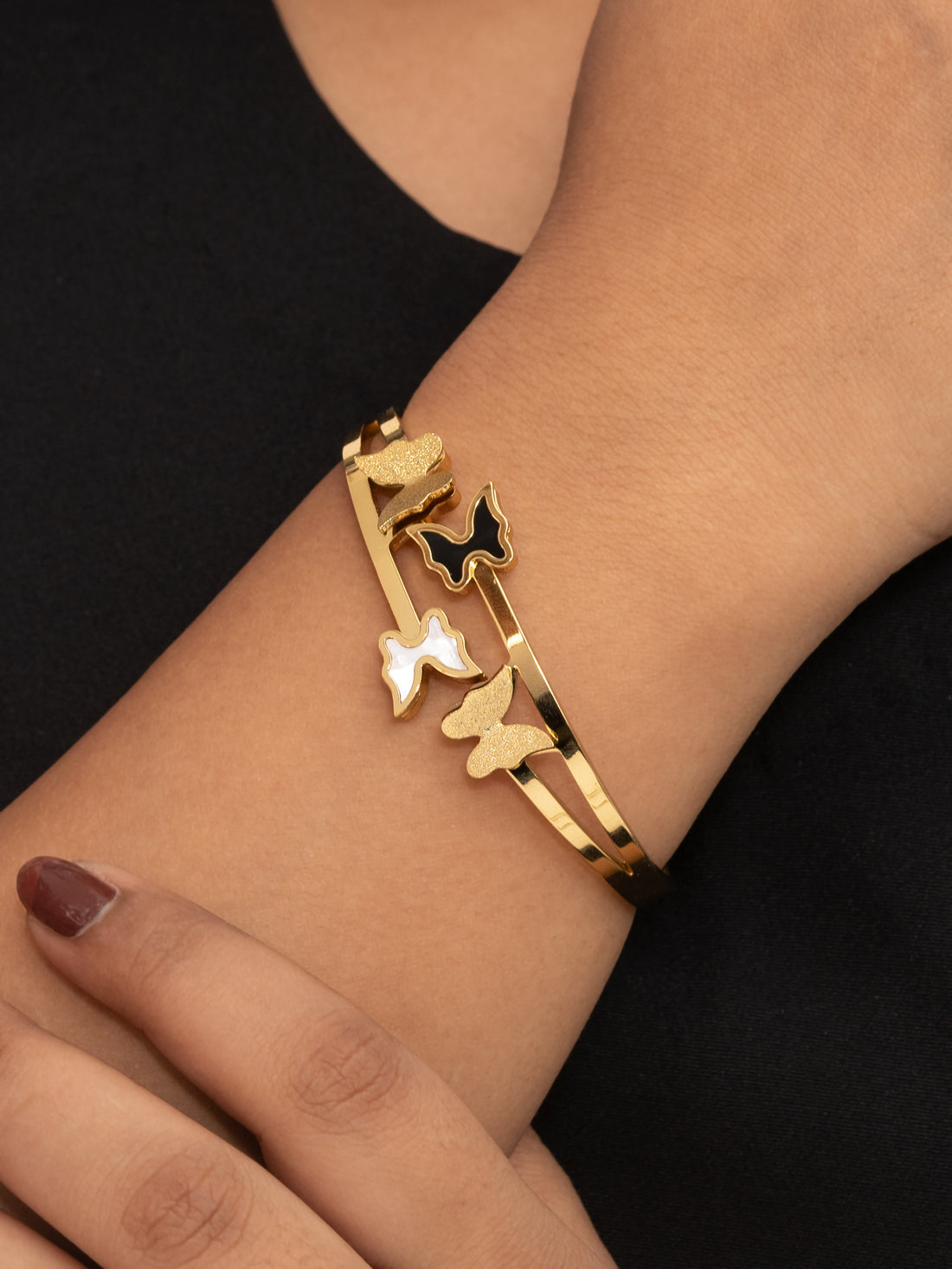 Artklim Gold Plated Dual Charm Butterfly Anti Tarnish Bracelet