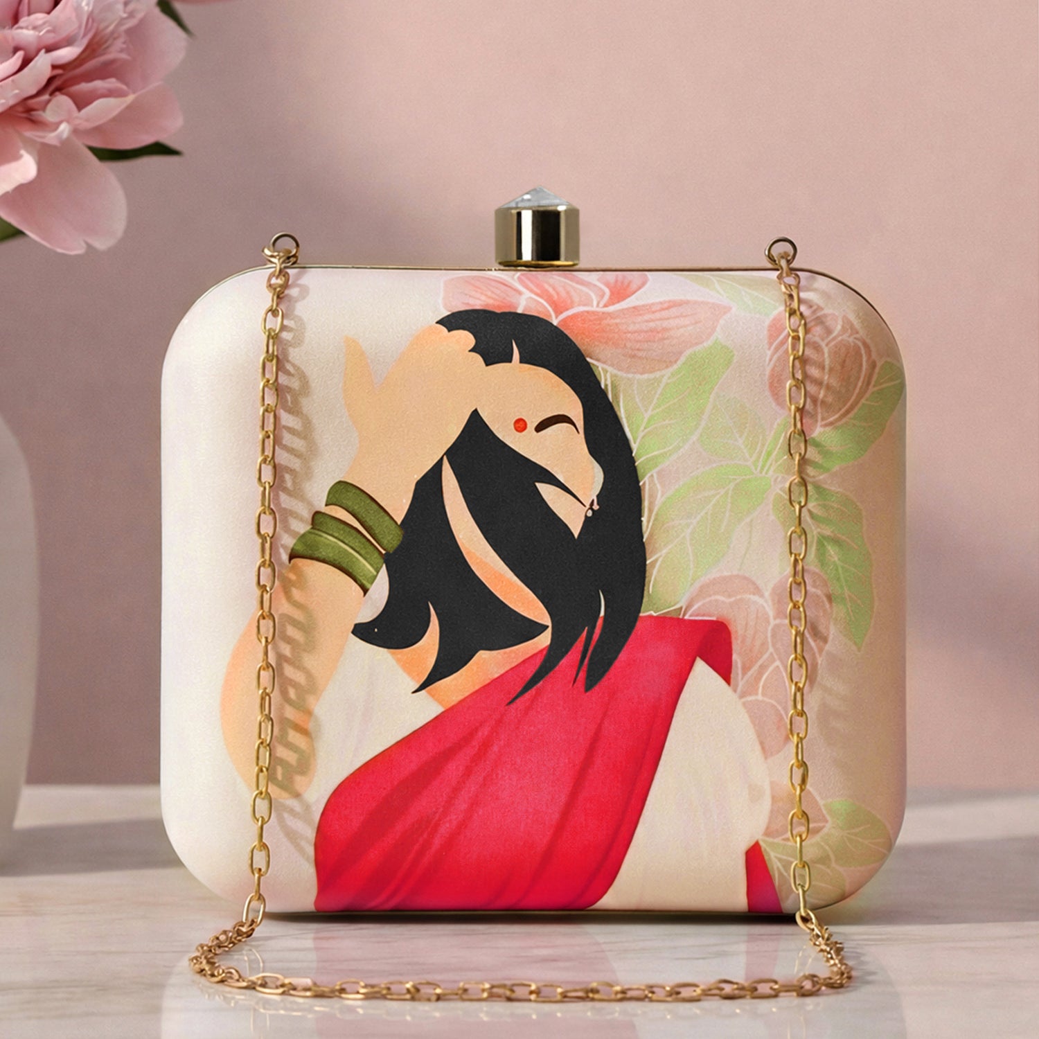 Artklim Red Saree Indian Women Printed Clutch