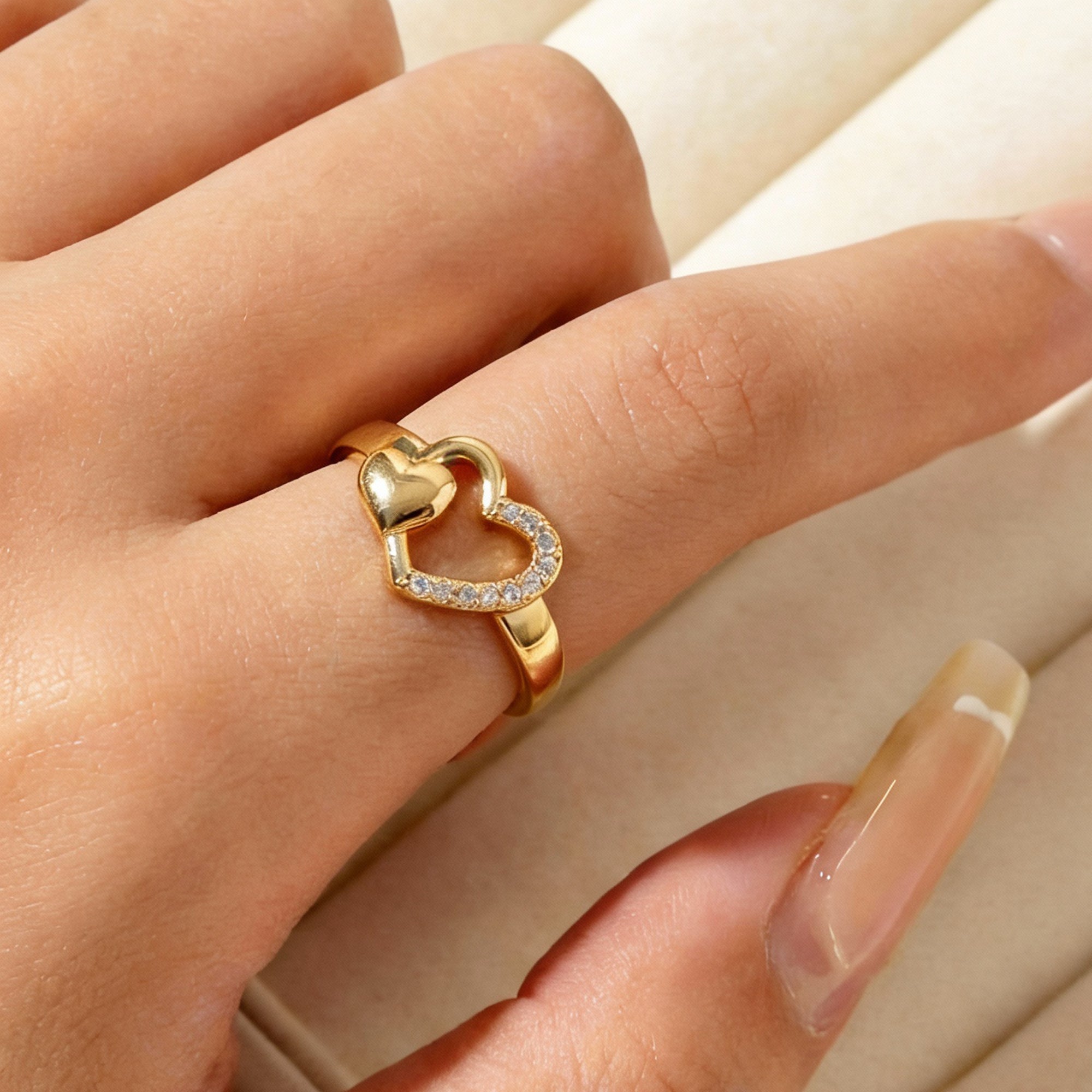 Artklim Gold-Plated Heart Design Anti-Tarnish Ring