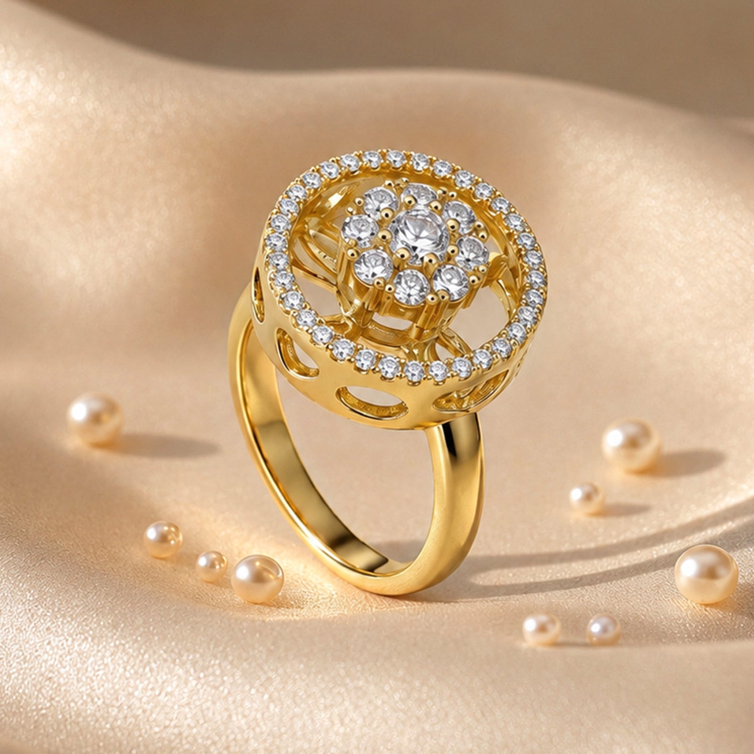 Artklim Gold Revolving Royal Halo Adjustable Anti-Tarnish Copper Ring