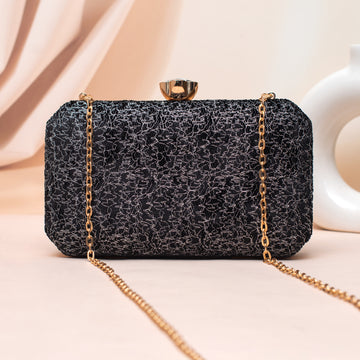 Artklim Textured Black Embroidery Clutch