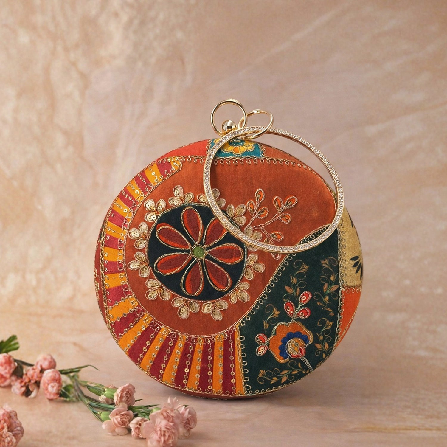 Artklim Multicolor Round Embroidered Clutch