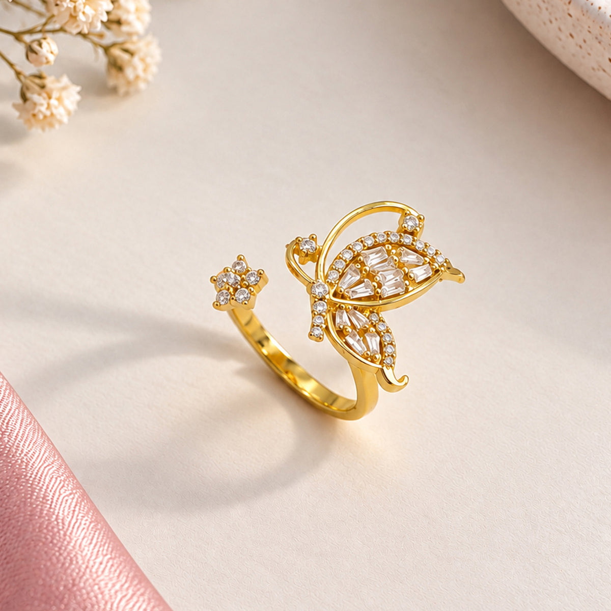 Artklim Elegant Butterfly Gold-Tone Anti-Tarnish Statement Ring