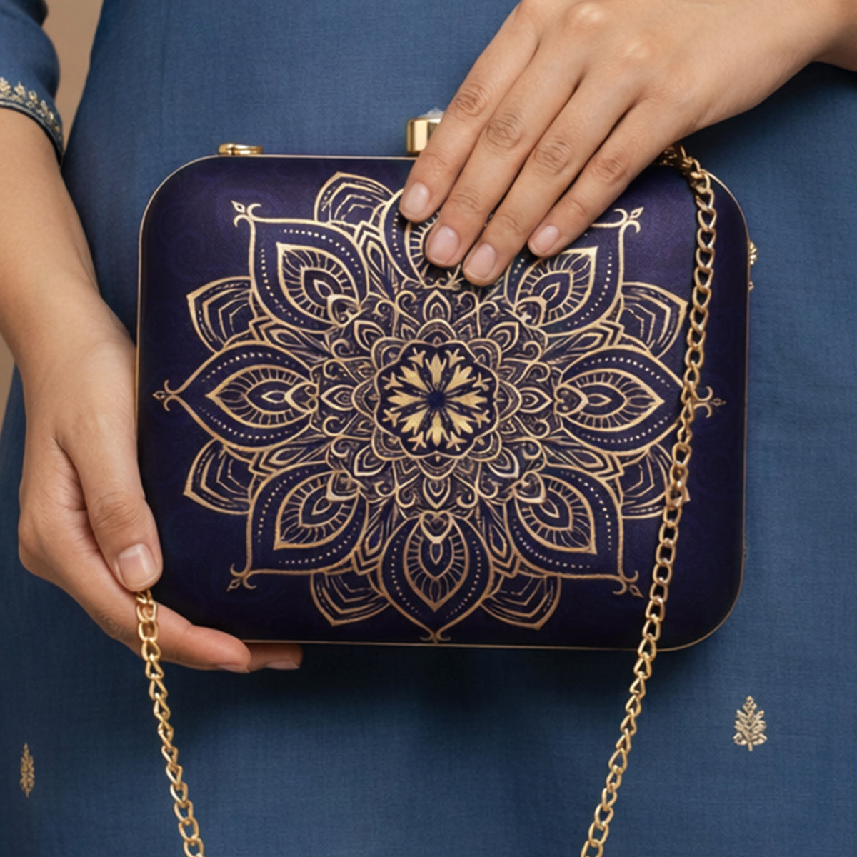 Artklim Gold Mandala Printed Designer Clutch