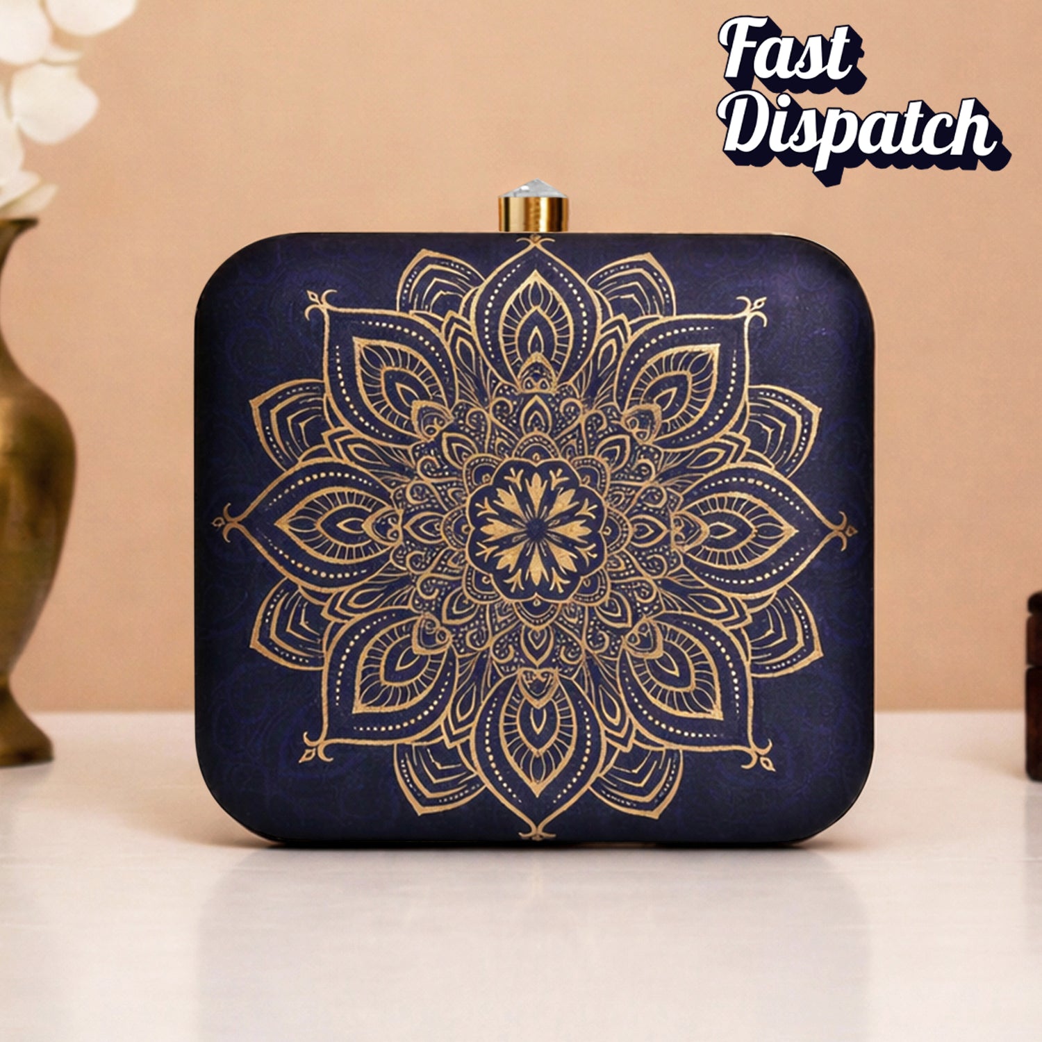 Golden Mandala Print Clutch