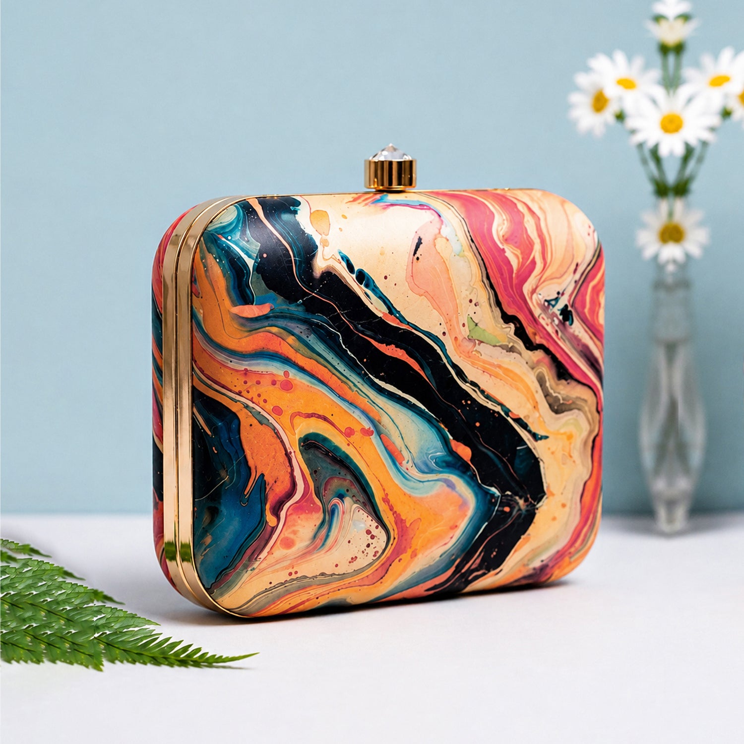 Flow Art Printed Clutch
