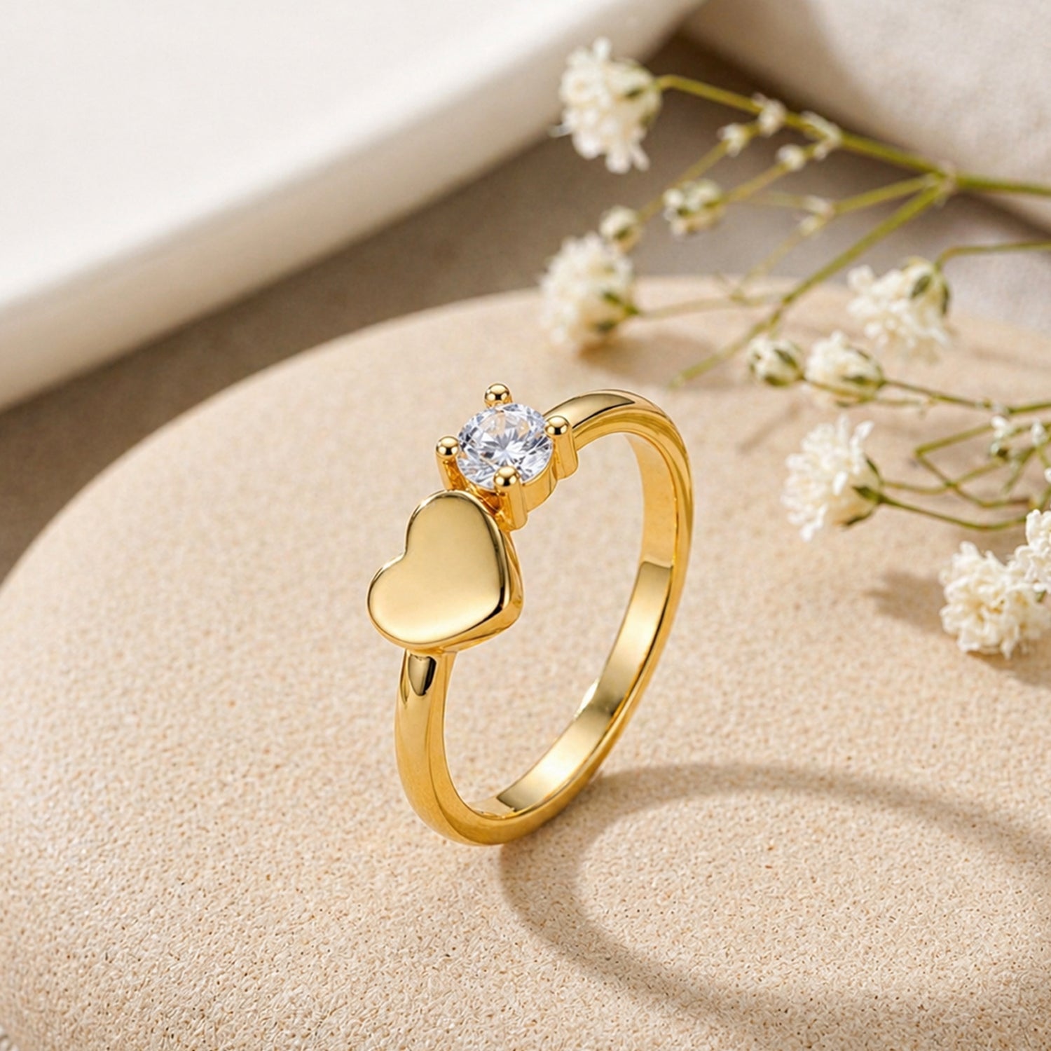 Artklim Gold Heart Charm Adjustable Anti-Tarnish Ring