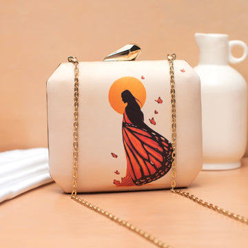 Artklim Butterfly Dress Silhouette Printed Clutch