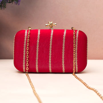 Artklim Vivid Pink Gold-Detail Embroidered Clutch
