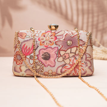 Artklim Mocha Brown Floral Clutch