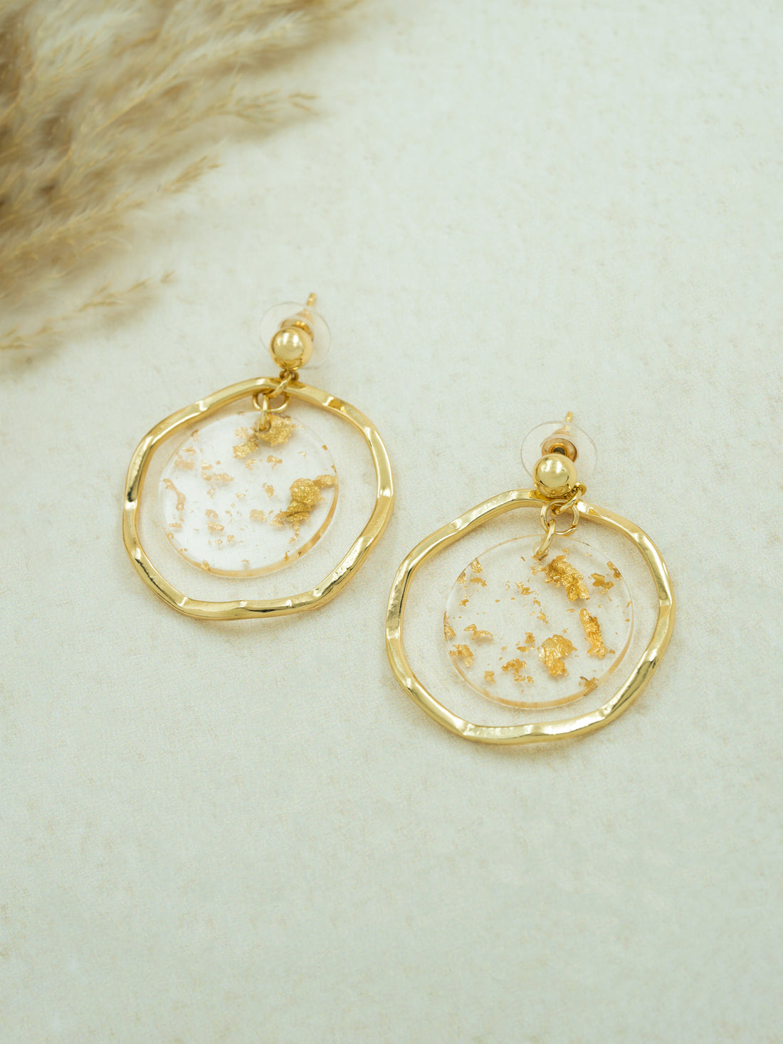 Artklim Gold Flake Round Anti Tarnish Earrings