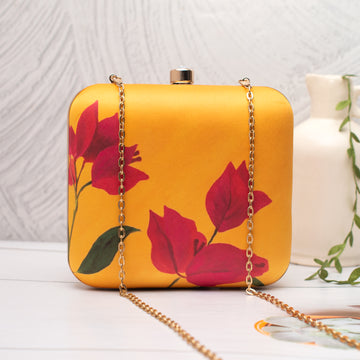 Artklim Yellow with Red Floral Art Printed Clutch