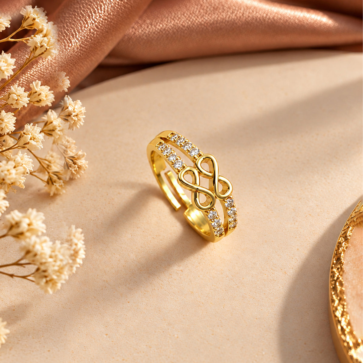Artklim Crystal Infinity Gold-Tone Anti-Tarnish Ring