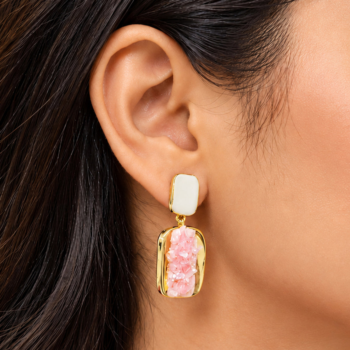 Artklim Elegant Pink Stone Gold-Tone Anti-Tarnish Earring