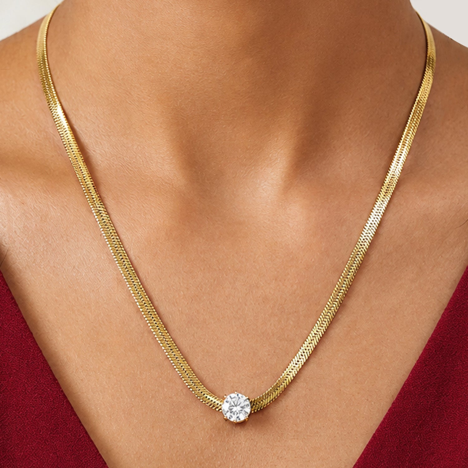 Artklim Solitaire Snake Chain Anti-Tarnish Pendant Necklace