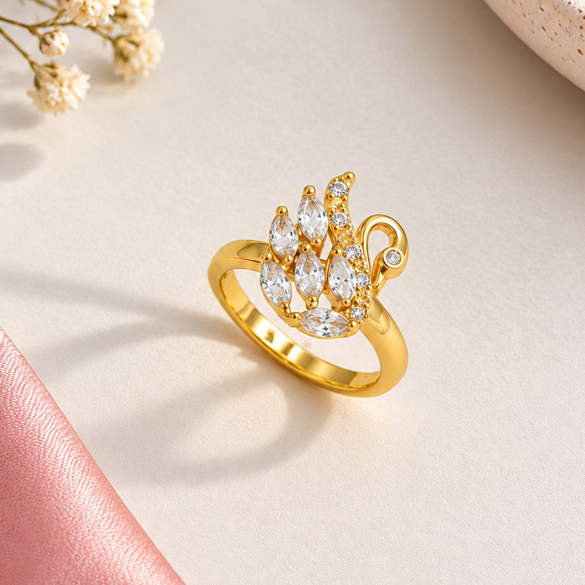 Artklim Charming Swan Crystal Gold-Tone Anti-Tarnish Ring