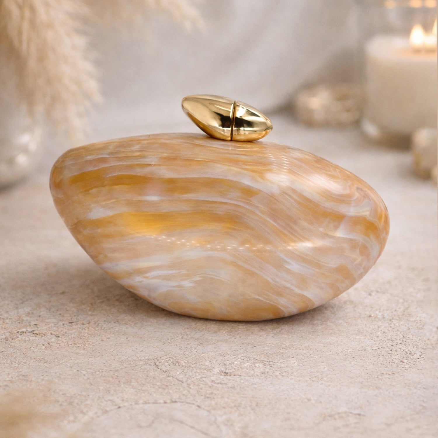 Artklim Elegant Golden Oval Shape Acrylic Clutch