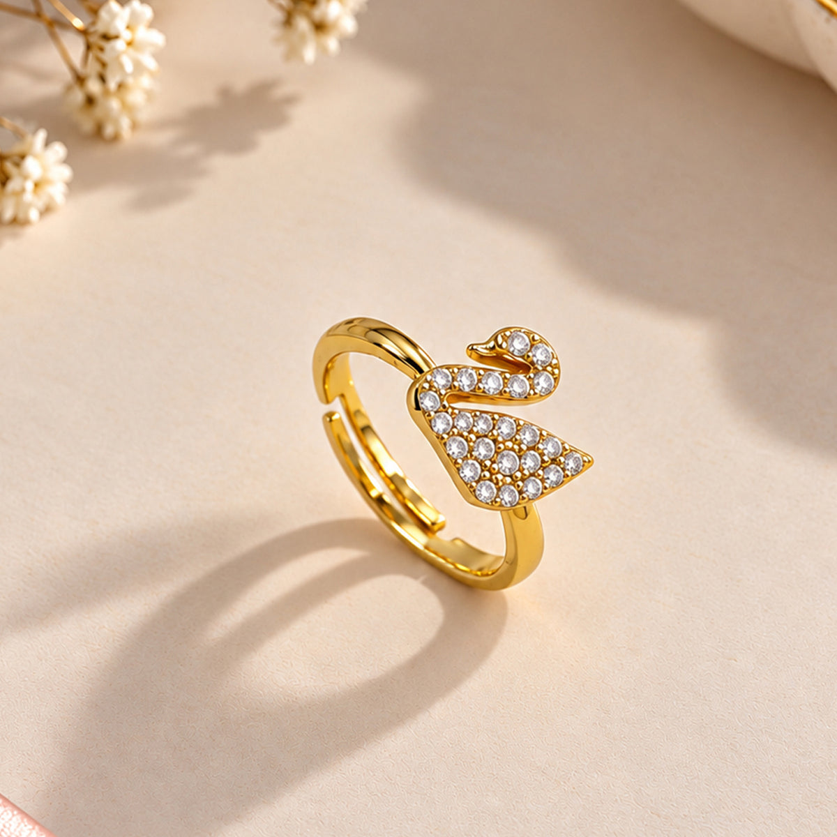 Artklim Elegant Swan Crystal Gold-Tone Anti-Tarnish Ring