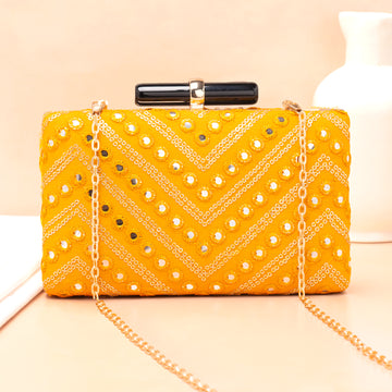 Artklim Yellow Based Sequins Embroidery Clutch