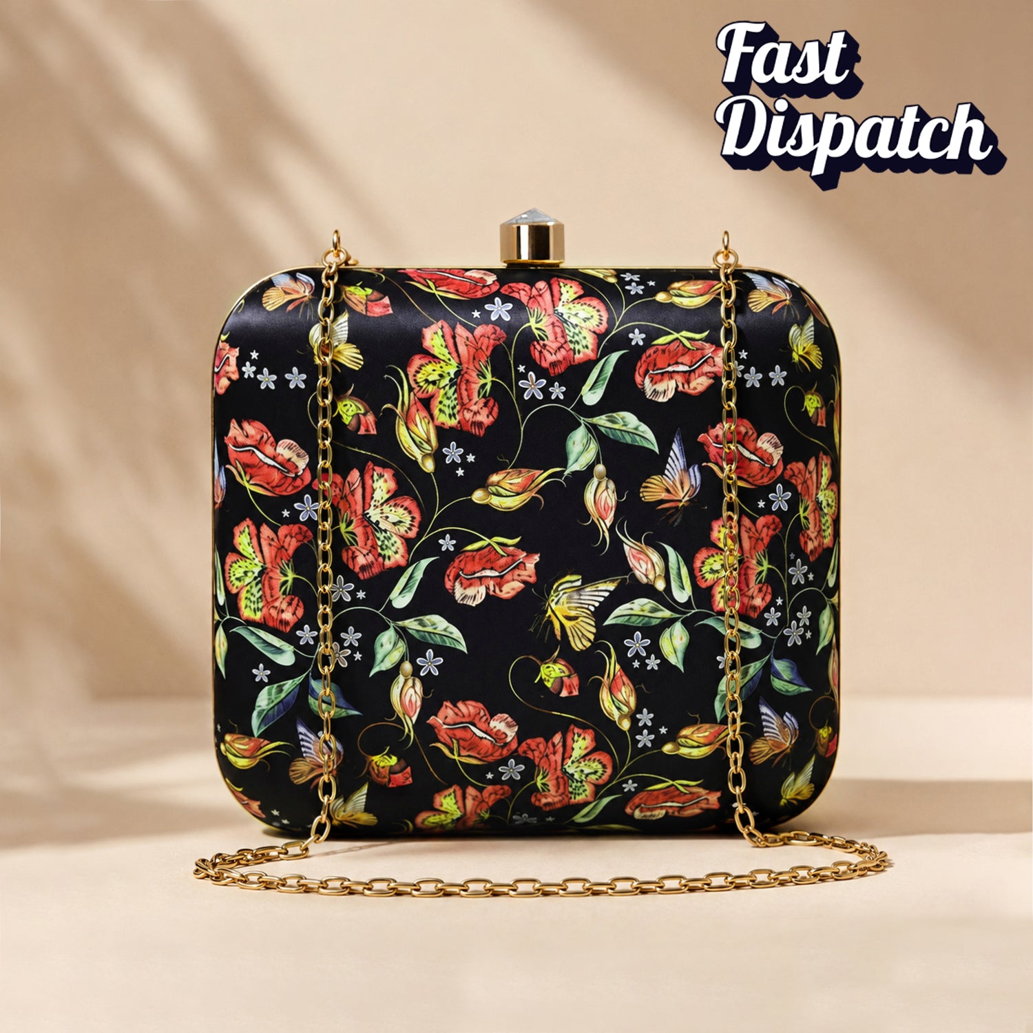 Black Floral Printed Clutch
