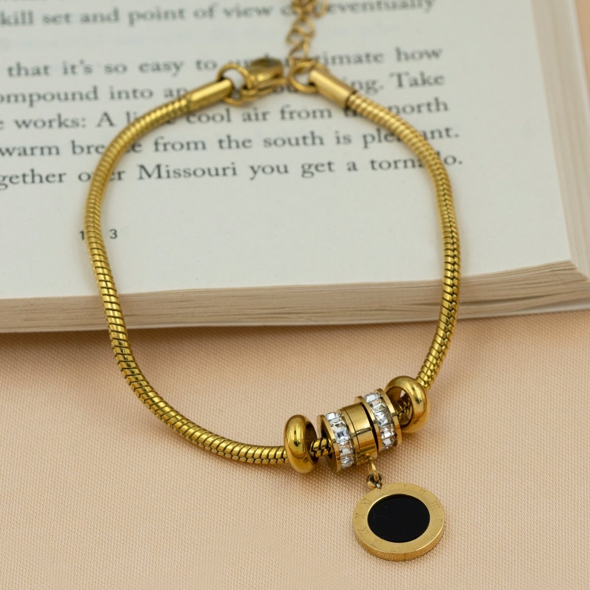 Artklim Gold Plated Roman Numerals Charms Pendant Bracelet