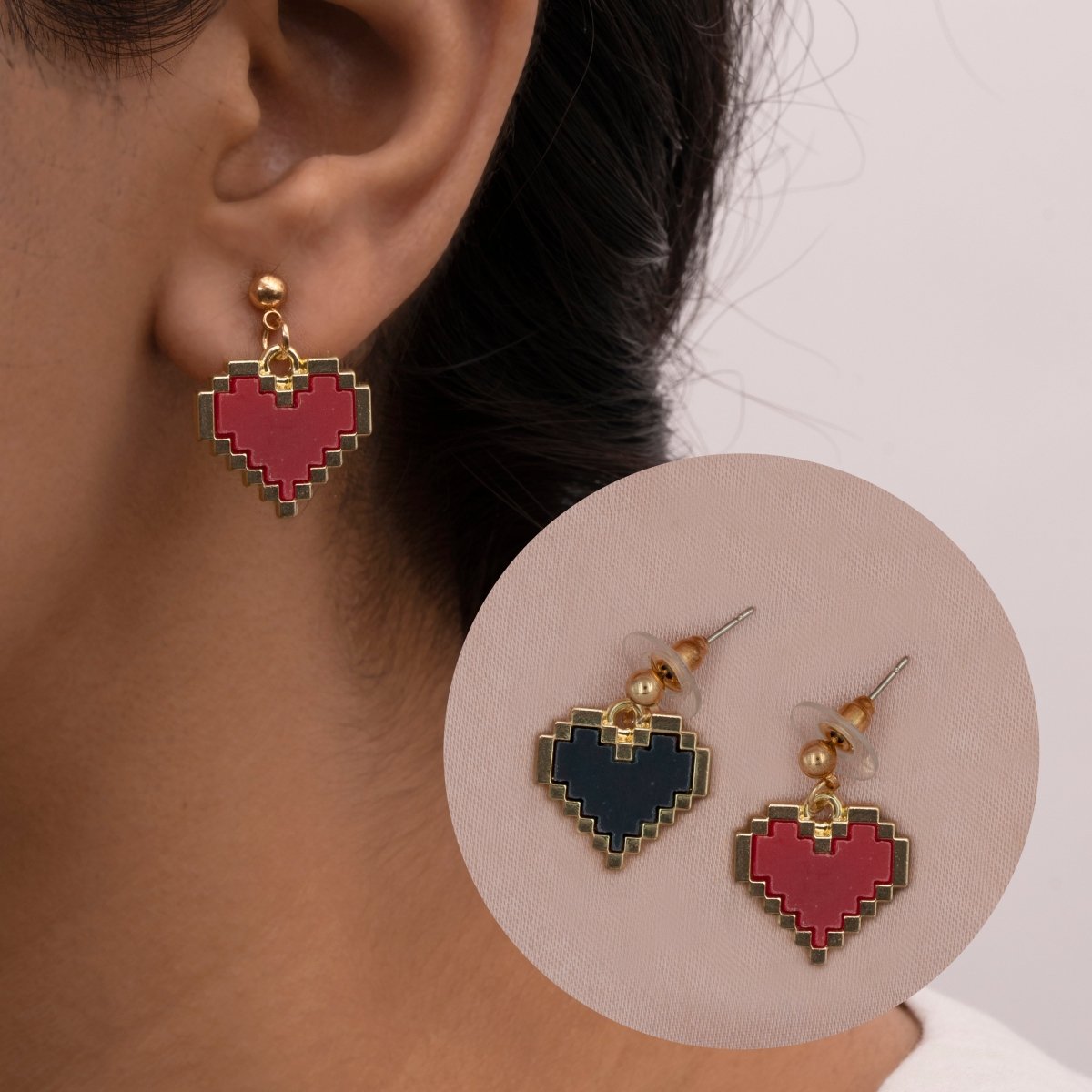 Artklim Black And Red Heart Mismatched Drop Earrings
